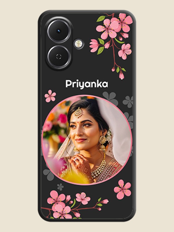Custom Round Image with Pink Color Floral Design on Photo On Space Black Custom Soft Matte Mobile Back Cover - Tecno Spark Go 2