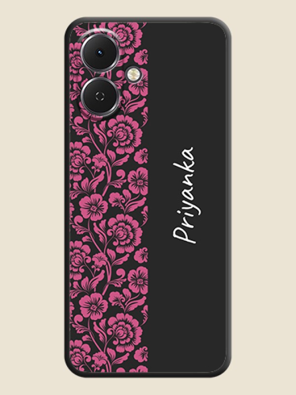 Custom Pink Floral Pattern Design With Custom Text On Space Black Custom Soft Matte Mobile Back Cover - Tecno Spark Go 2