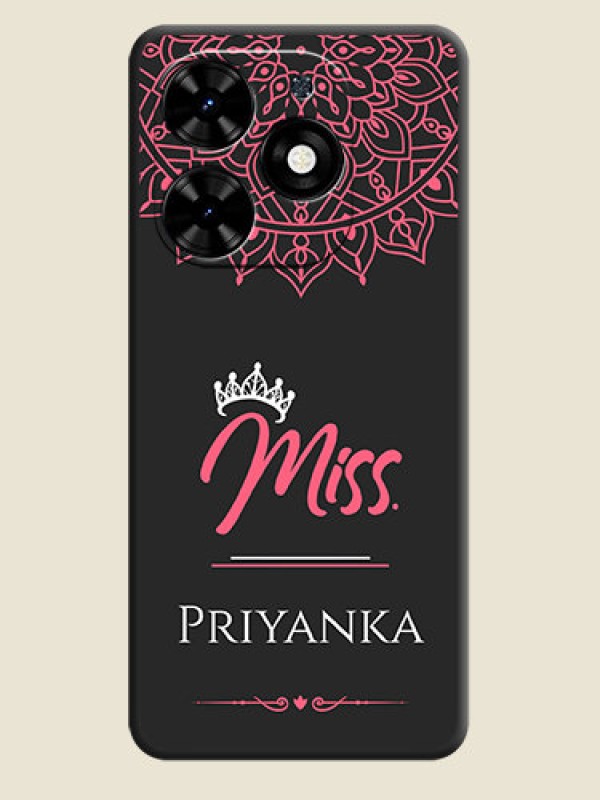 Custom Mrs Name with Floral Design on Space Black Personalized Soft Matte Phone Covers - Tecno Spark Go 2024