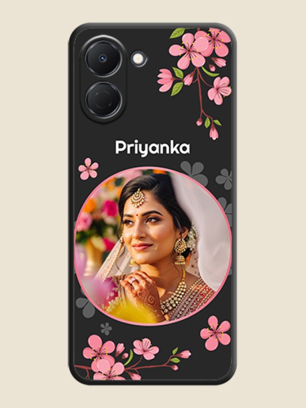 Custom Round Image with Pink Color Floral Design on Photo On Space Black Custom Soft Matte Mobile Back Cover - Tecno Spark Go 3