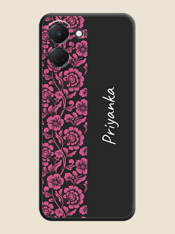 Custom Pink Floral Pattern Design With Custom Text On Space Black Custom Soft Matte Mobile Back Cover - Tecno Spark Go 3