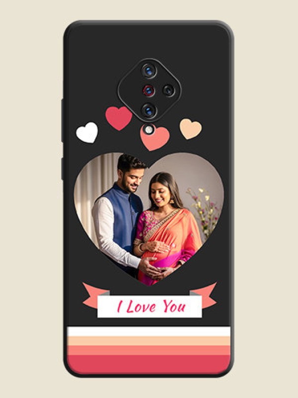 Custom Love Shaped Photo with Colorful Stripes on Personalised Space Black Soft Matte Cases - Vivo S1 Pro