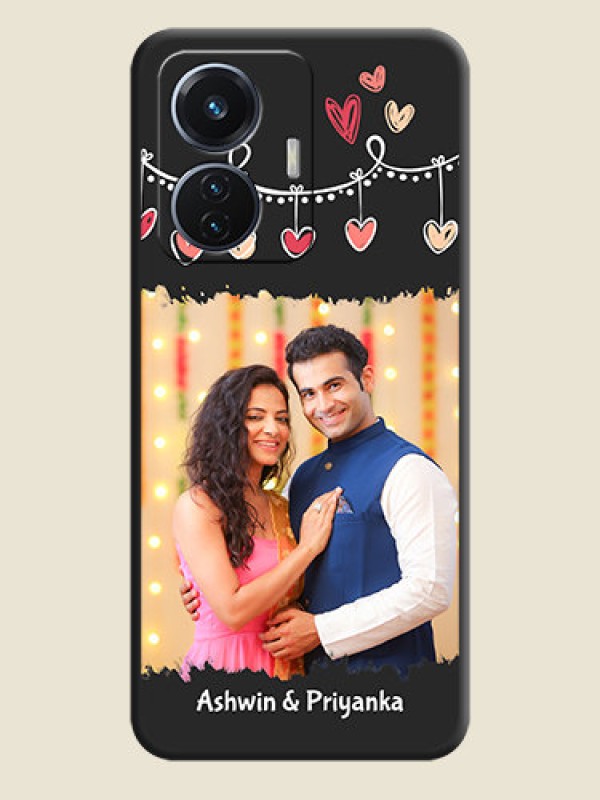 Custom Pink Love Hangings with Name on Space Black Custom Soft Matte Phone Cases - Vivo T1 44W 4G