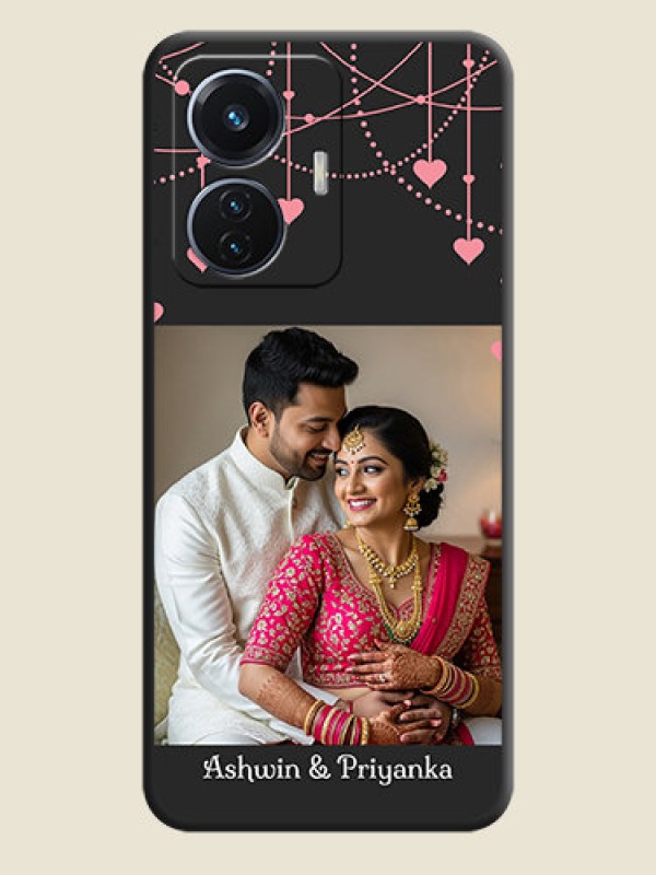 Custom Pink Love Hangings with Text on Space Black Custom Soft Matte Back Cover - Vivo T1 44W 4G