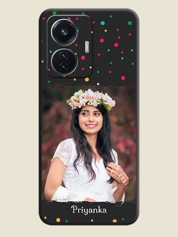 Custom Multicolor Dotted Pattern with Text on Space Black Custom Soft Matte Phone Back Cover - Vivo T1 44W 4G