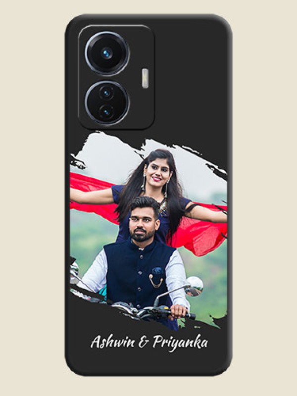 Custom Grunge Brush Strokes on Photo on Space Black Soft Matte Back Cover - Vivo T1 44W 4G