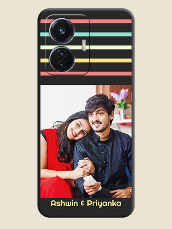 Custom Color Stripes with Photo and Text on Photo on Space Black Soft Matte Mobile Case - Vivo T1 44W 4G