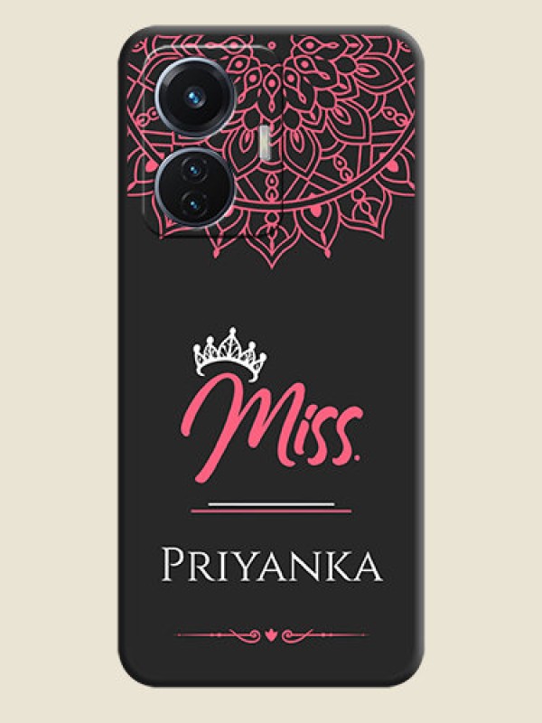 Custom Mrs Name with Floral Design on Space Black Personalized Soft Matte Phone Covers - Vivo T1 44W 4G