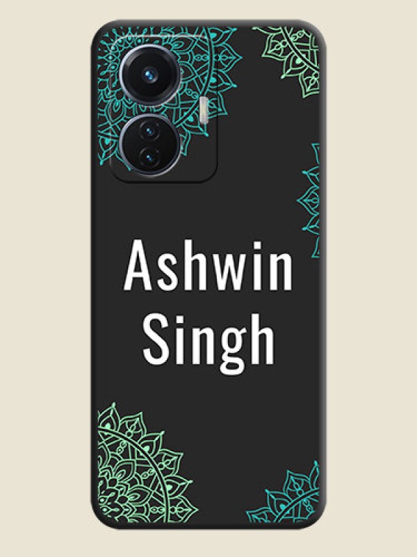 Custom Your Name with Floral Design on Space Black Custom Soft Matte Back Cover - Vivo T1 44W 4G