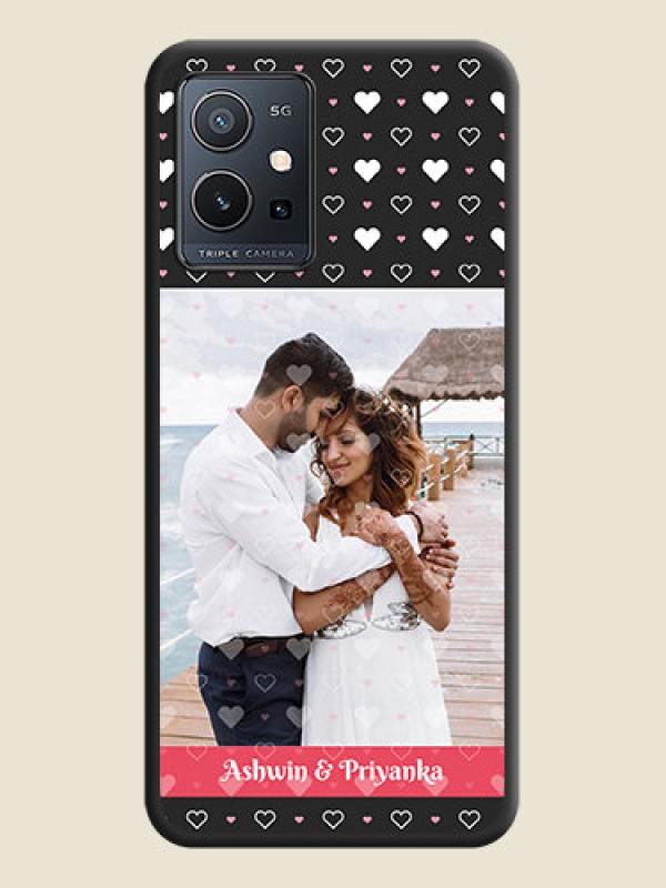 Custom White Color Love Symbols with Text Design on Photo on Space Black Soft Matte Phone Cover - Vivo T1 5G