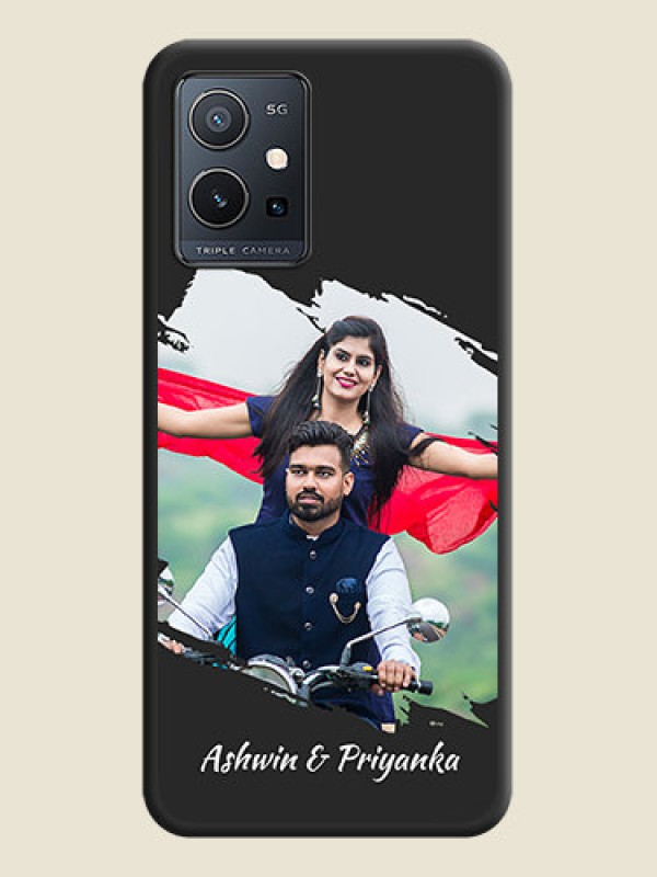 Custom Grunge Brush Strokes on Photo on Space Black Soft Matte Back Cover - Vivo T1 5G