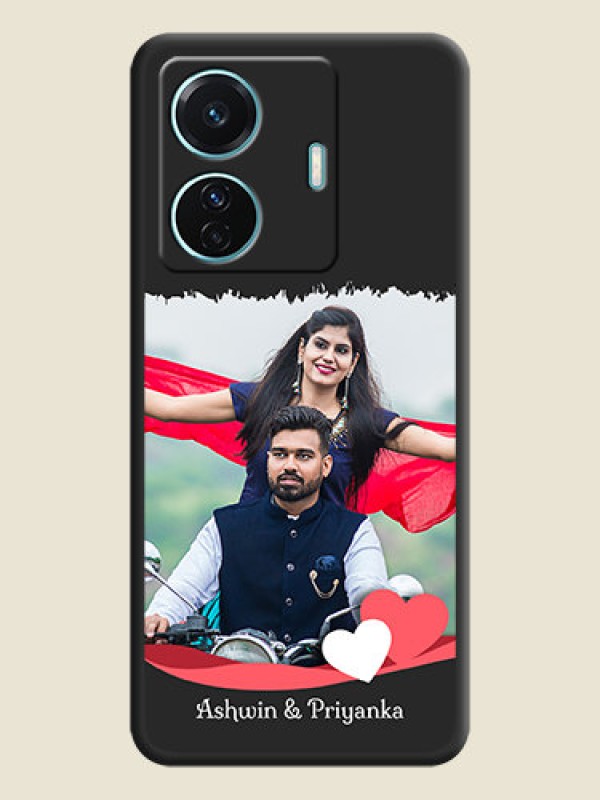 Custom Pin Color Love Shaped Ribbon Design with Text on Space Black Custom Soft Matte Phone Back Cover - Vivo T1 Pro 5G