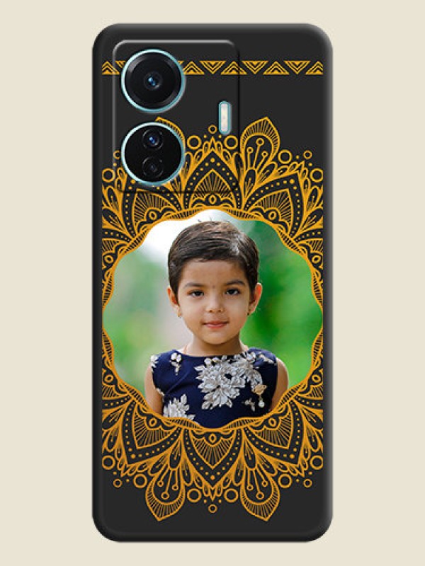 Custom Round Image with Floral Design on Photo on Space Black Soft Matte Mobile Cover - Vivo T1 Pro 5G