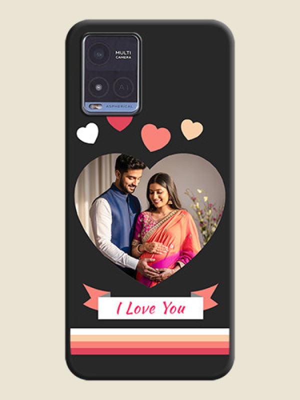 Custom Love Shaped Photo with Colorful Stripes on Personalised Space Black Soft Matte Cases - Vivo T1x