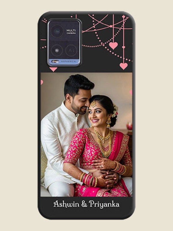 Custom Pink Love Hangings with Text on Space Black Custom Soft Matte Back Cover - Vivo T1x