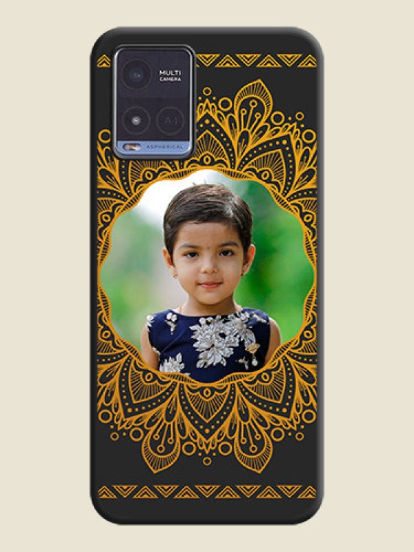 Custom Round Image with Floral Design on Photo on Space Black Soft Matte Mobile Cover - Vivo T1x