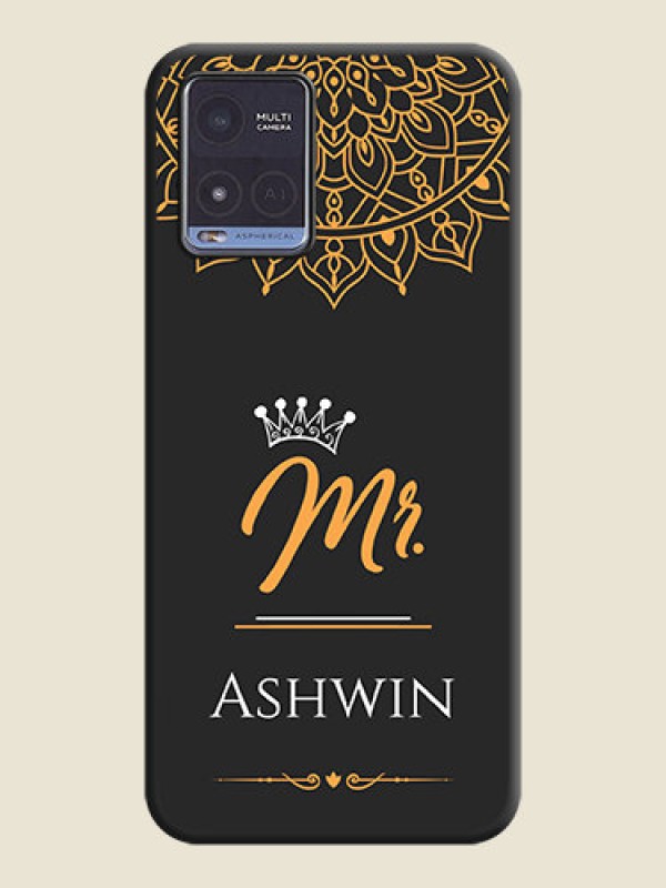 Custom Mr Name with Floral Design  on Personalised Space Black Soft Matte Cases - Vivo T1x
