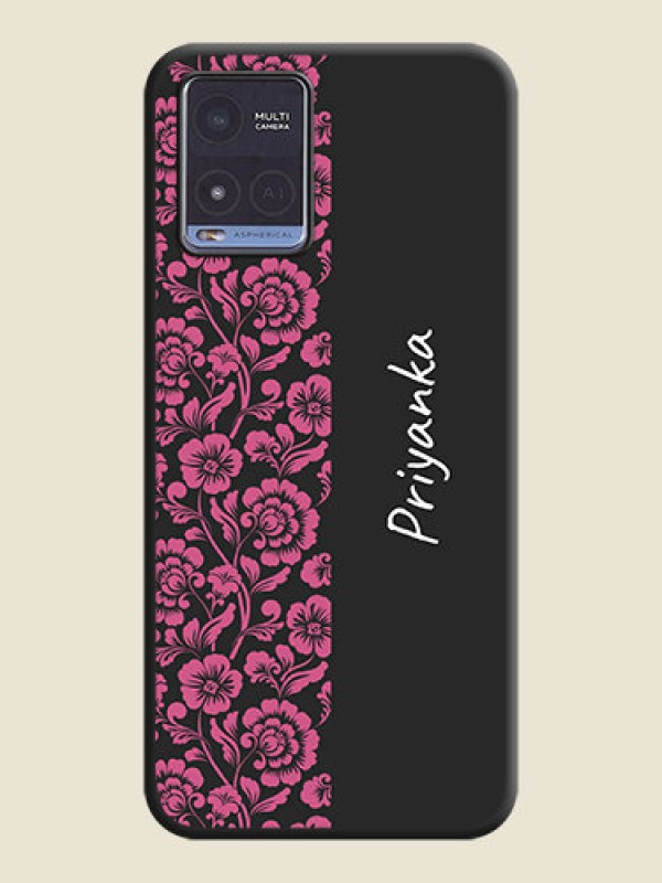 Custom Pink Floral Pattern Design With Custom Text On Space Black Personalized Soft Matte Phone Covers -Vivo T1X