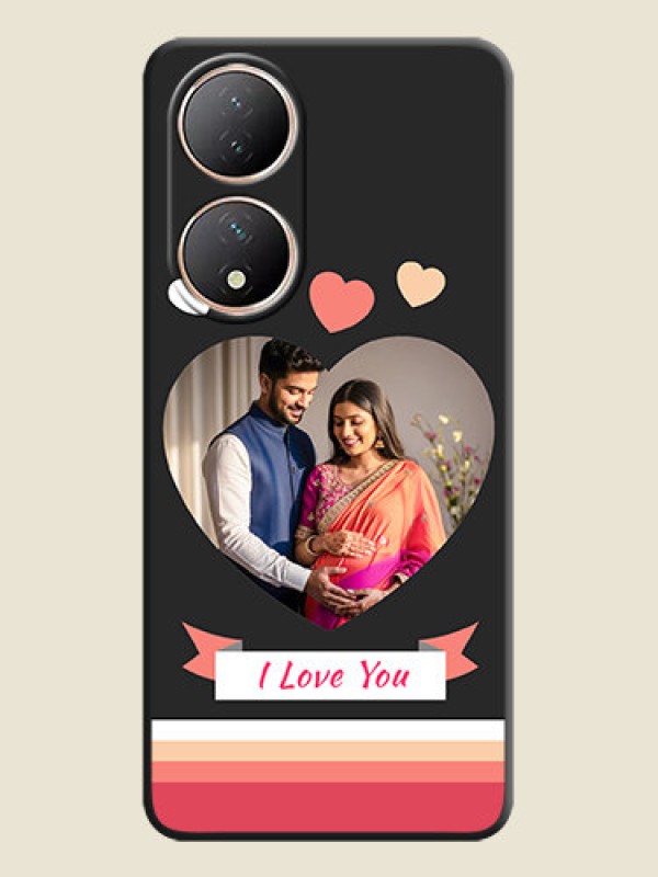 Custom Love Shaped Photo with Colorful Stripes on Personalised Space Black Soft Matte Cases - Vivo T2 5G
