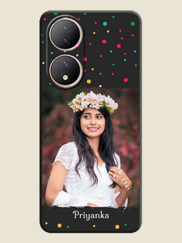 Custom Multicolor Dotted Pattern with Text on Space Black Custom Soft Matte Phone Back Cover - Vivo T2 5G