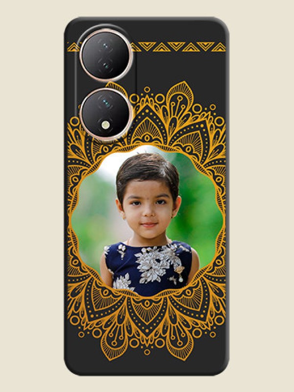 Custom Round Image with Floral Design on Photo on Space Black Soft Matte Mobile Cover - Vivo T2 5G