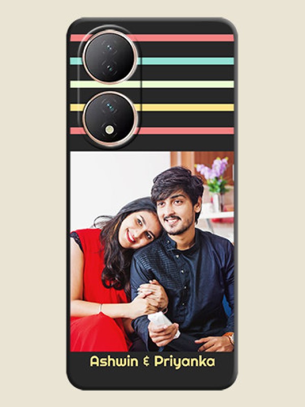 Custom Color Stripes with Photo and Text on Photo on Space Black Soft Matte Mobile Case - Vivo T2 5G