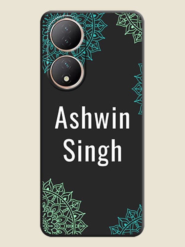 Custom Your Name with Floral Design on Space Black Custom Soft Matte Back Cover - Vivo T2 5G
