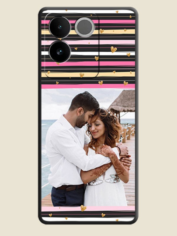 Custom Multicolor Lines and Golden Love Symbols Design on Photo On Space Black Custom Soft Matte Mobile Back Cover - Vivo T2 Pro 5G