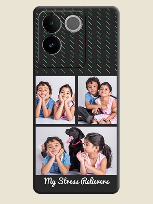 Custom Cross Dotted Pattern with 2 Image Holder On Space Black Custom Soft Matte Mobile Back Cover - Vivo T2 Pro 5G