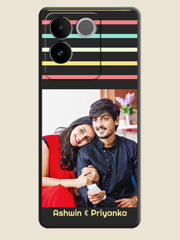 Custom Color Stripes with Photo and Text on Photo  On Space Black Custom Soft Matte Mobile Back Cover - Vivo T2 Pro 5G