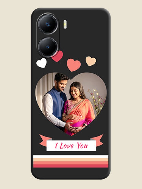 Custom Love Shaped Photo with Colorful Stripes on Personalised Space Black Soft Matte Cases - Vivo T2x 5G