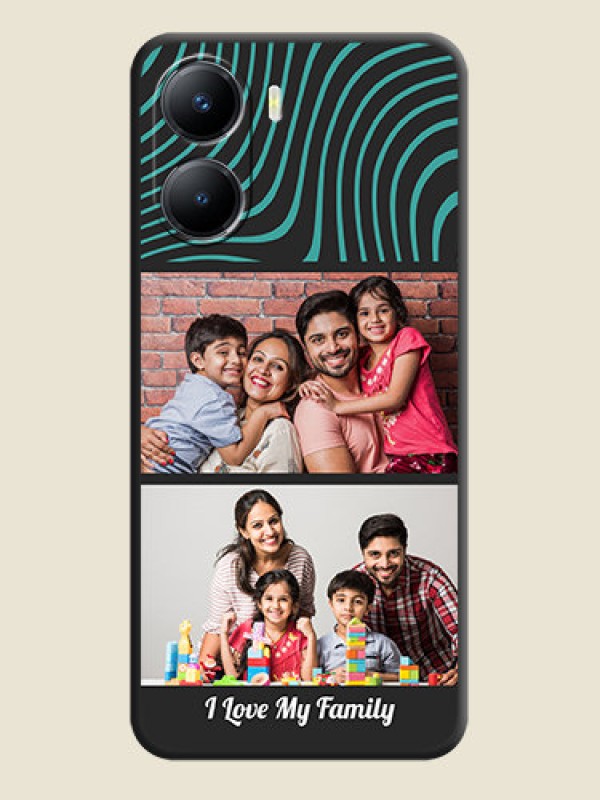 Custom Wave Pattern with 2 Image Holder on Space Black Personalized Soft Matte Phone Covers - Vivo T2x 5G