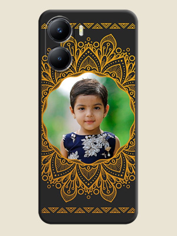 Custom Round Image with Floral Design on Photo on Space Black Soft Matte Mobile Cover - Vivo T2x 5G