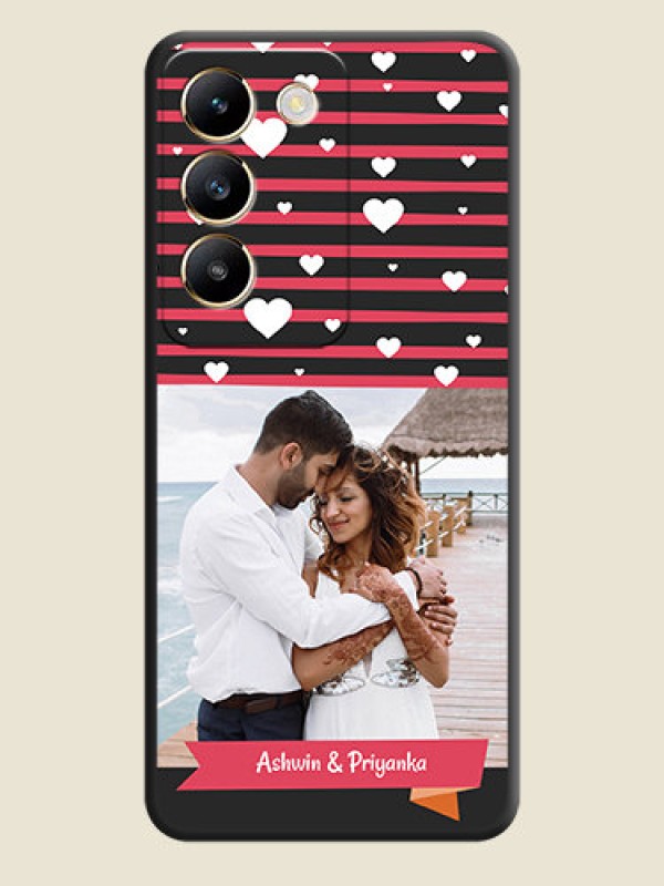 Custom White Color Love Symbols with Pink Lines Pattern on Space Black Custom Soft Matte Phone Cases - Vivo T3 5G