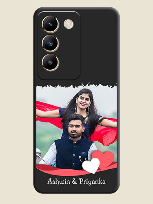 Custom Pink Color Love Shaped Ribbon Design with Text on Space Black Custom Soft Matte Phone Back Cover - Vivo T3 5G