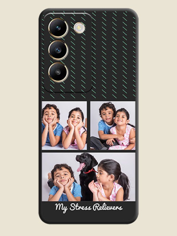 Custom Cross Dotted Pattern with 2 Image Holder on Personalised Space Black Soft Matte Cases - Vivo T3 5G