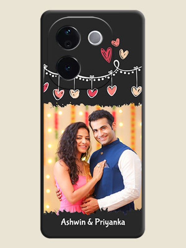 Custom Pink Love Hangings with Name On Space Black Custom Soft Matte Mobile Back Cover - Vivo T3 Pro 5G