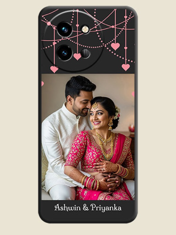 Custom Pink Love Hangings with Text On Space Black Custom Soft Matte Mobile Back Cover - Vivo T3X 5G