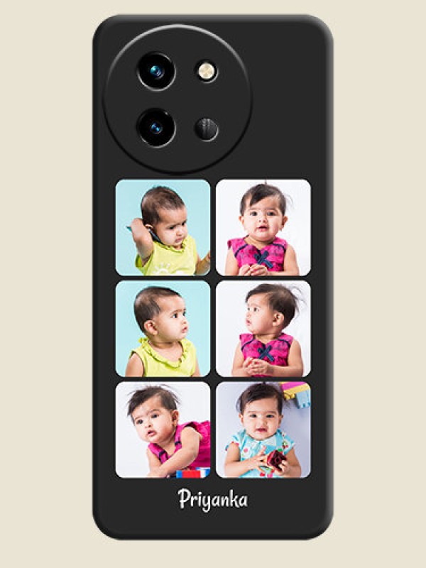 Custom Floral Art with 6 Image Holder on Photo On Space Black Custom Soft Matte Mobile Back Cover - Vivo T3X 5G