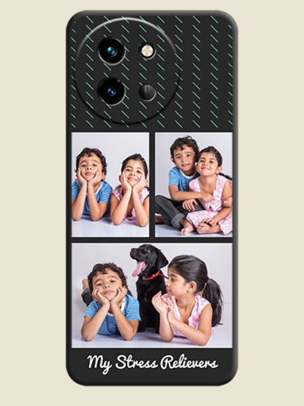 Custom Cross Dotted Pattern with 2 Image Holder On Space Black Custom Soft Matte Mobile Back Cover - Vivo T3X 5G