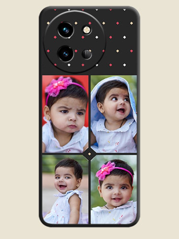 Custom Multicolor Dotted Pattern with 4 Image Holder On Space Black Custom Soft Matte Mobile Back Cover - Vivo T3X 5G