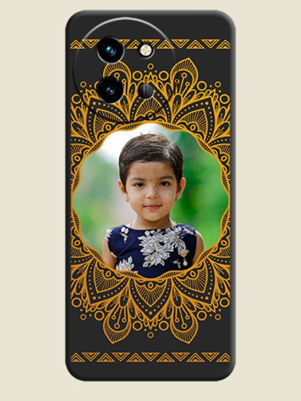 Custom Round Image with Floral Design On Space Black Custom Soft Matte Mobile Back Cover - Vivo T3X 5G