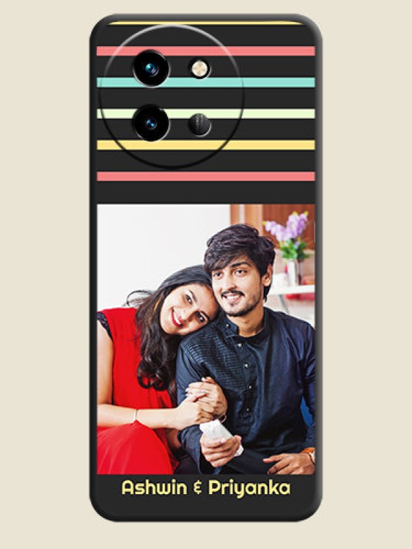 Custom Color Stripes with Photo and Text on Photo On Space Black Custom Soft Matte Mobile Back Cover - Vivo T3X 5G