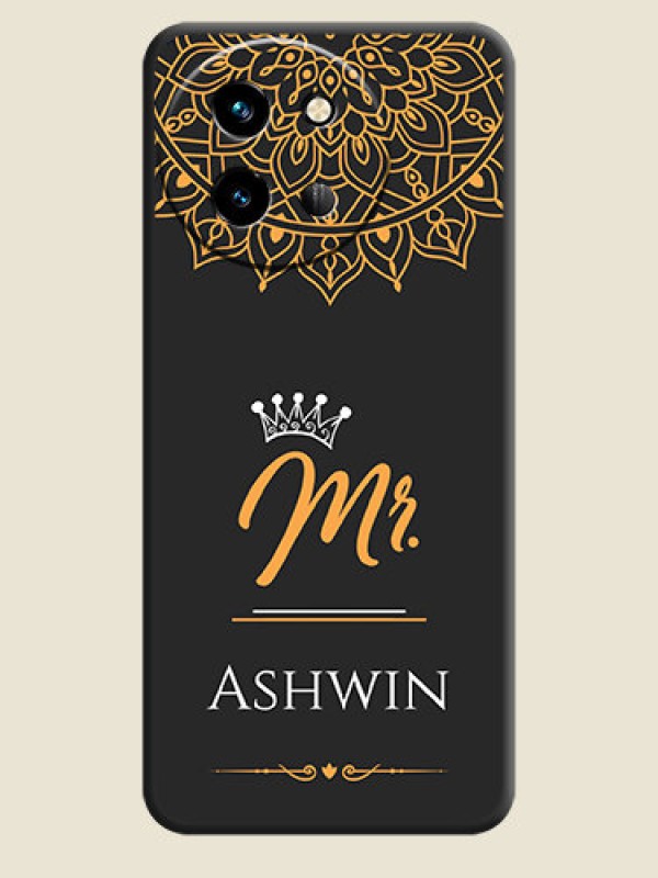 Custom Mr Name with Floral Design On Space Black Custom Soft Matte Mobile Back Cover - Vivo T3X 5G