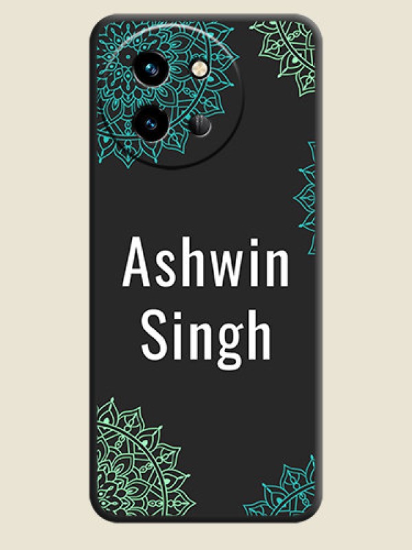 Custom Your Name with Floral Design On Space Black Custom Soft Matte Mobile Back Cover - Vivo T3X 5G