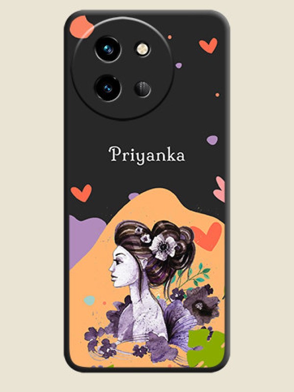 Custom Namecase For Her With Fancy Lady Image On Space Black Custom Soft Matte Mobile Back Cover - Vivo T3X 5G