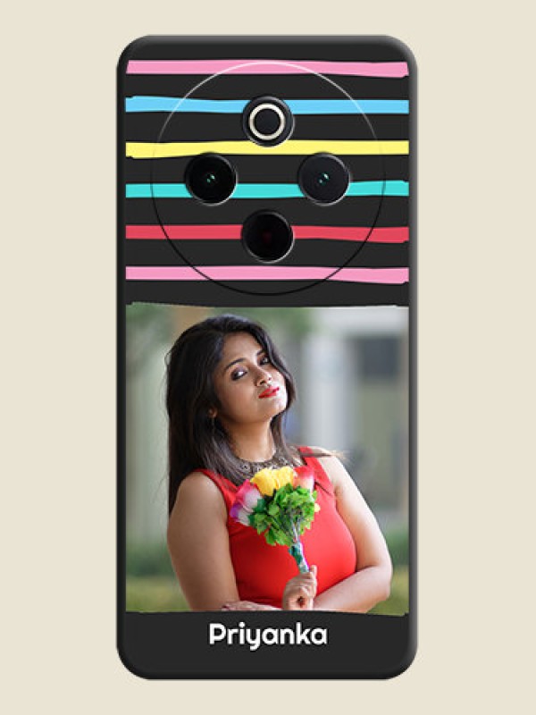 Custom Multicolor Lines with Image On Space Black Custom Soft Matte Mobile Back Cover - Vivo T4 5G