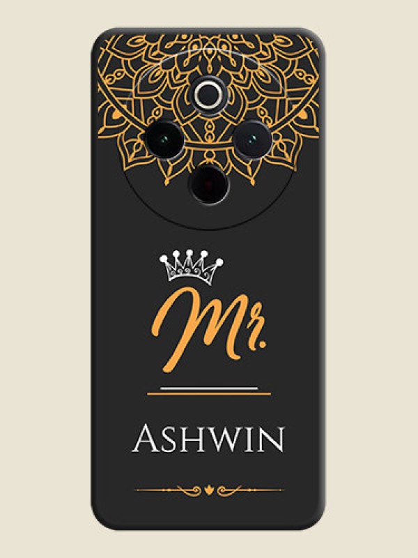 Custom Mr Name with Floral Design On Space Black Custom Soft Matte Mobile Back Cover - Vivo T4 5G