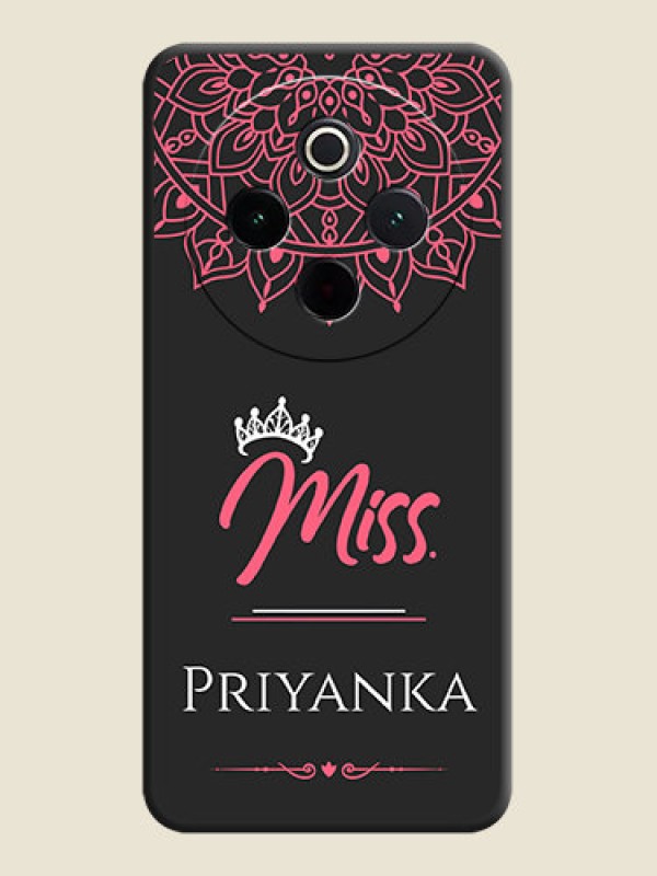 Custom Mrs Name with Floral Design On Space Black Custom Soft Matte Mobile Back Cover - Vivo T4 5G