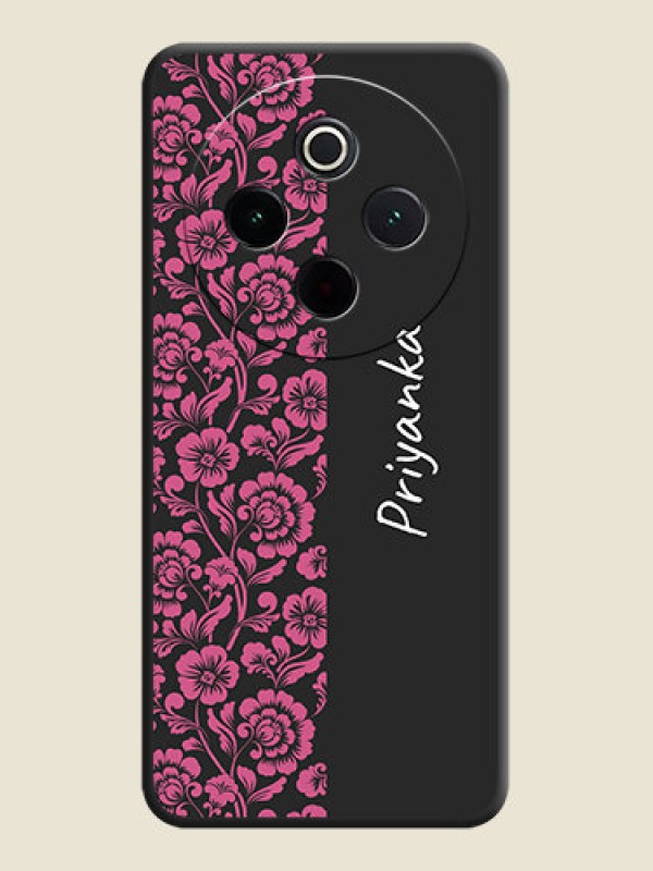Custom Pink Floral Pattern Design With Custom Text On Space Black Custom Soft Matte Mobile Back Cover - Vivo T4 5G